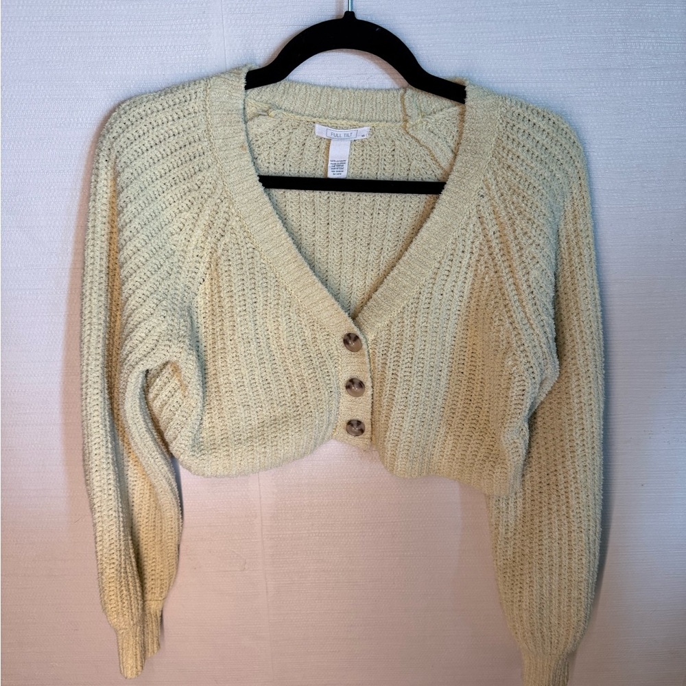 Full Tilt Cream Cropped Cardigan V-Neck Plush sweater